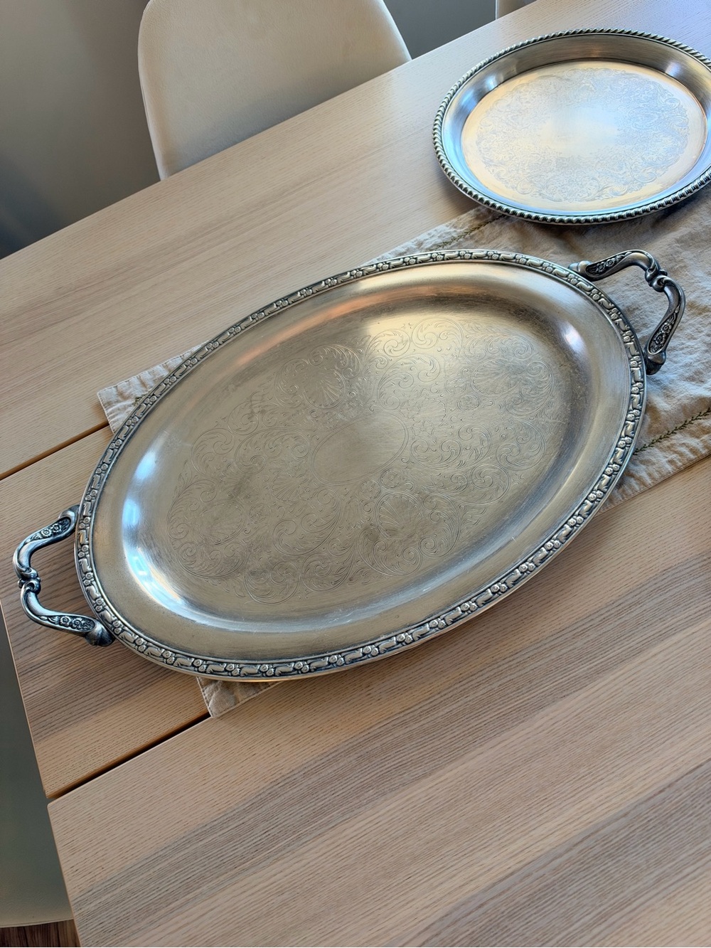 Antique WM Rogers & Son SPRING FLOWER #2080 Double Handled PLATTER 20"x 13"